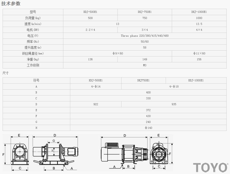 KDJ-500E1-750E1-1000E1-10000E1型電動卷揚(yáng)機(jī)技術(shù)參數(shù)