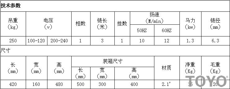 DU-825型迷你鏈式電動葫蘆的技術參數